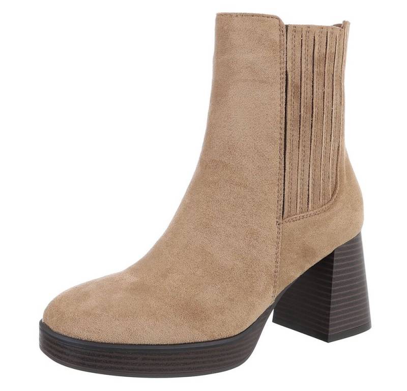 Ital-Design Stylischer Ankle Boot mit Blockabsatz für Damen High-Heel-Stiefelette (90726846) Blockabsatz Stiefeletten in Hellbraun von Ital-Design