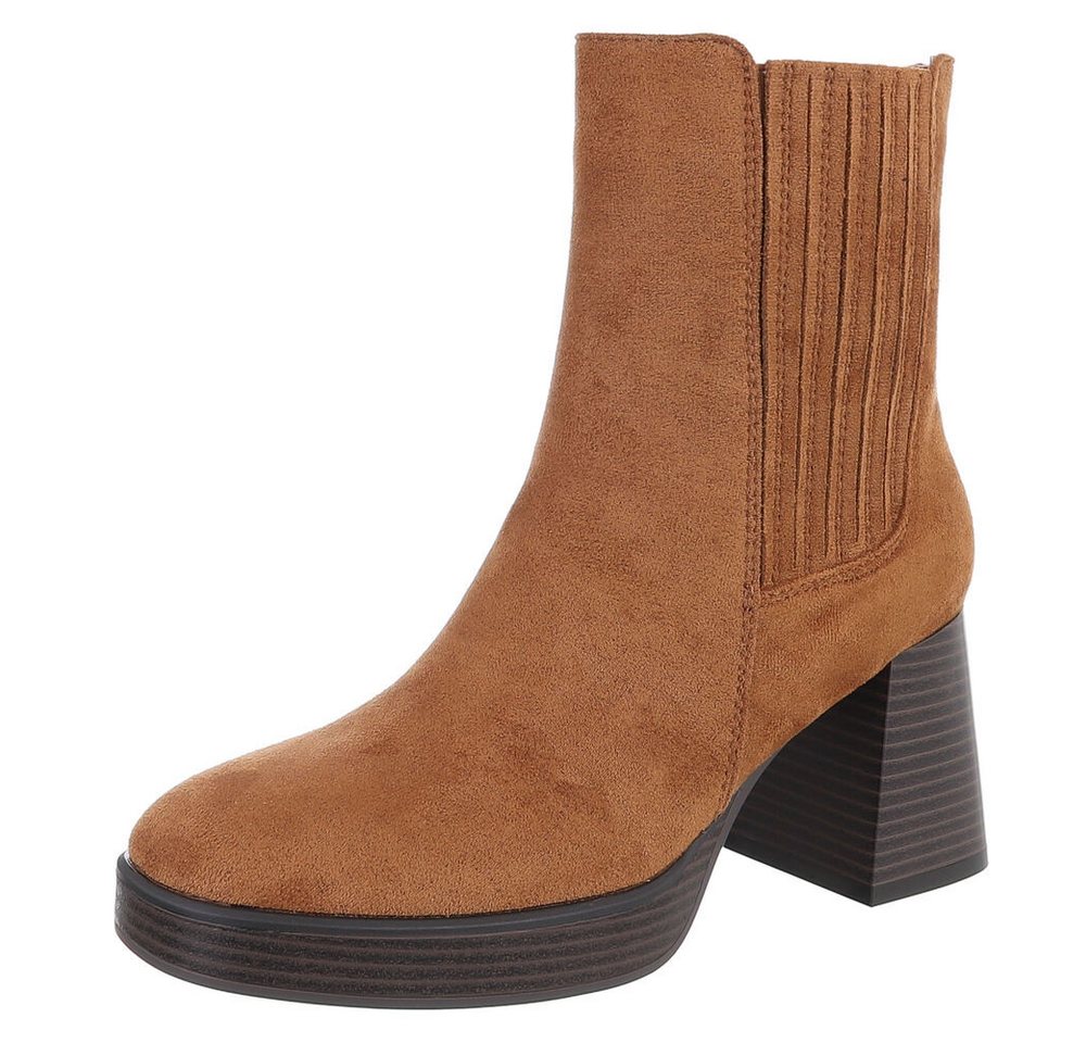 Ital-Design Stylischer Ankle Boot mit Blockabsatz für Damen High-Heel-Stiefelette (90726852) Blockabsatz Stiefeletten in Camel von Ital-Design