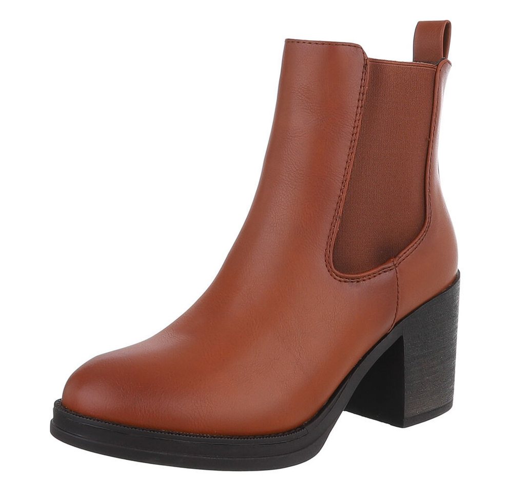 Ital-Design Stylischer Chelsea Boot mit Blockabsatz für Damen High-Heel-Stiefelette (90482610) Blockabsatz Stiefeletten in Camel von Ital-Design