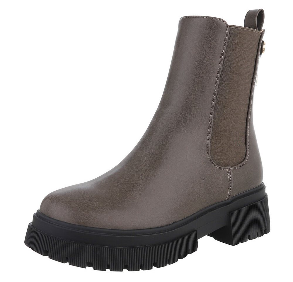 Ital-Design Stylischer Chelsea Boot mit elastischen Einsätzen für Damen Plateaustiefelette (90515131) Blockabsatz Stiefeletten in Grau von Ital-Design