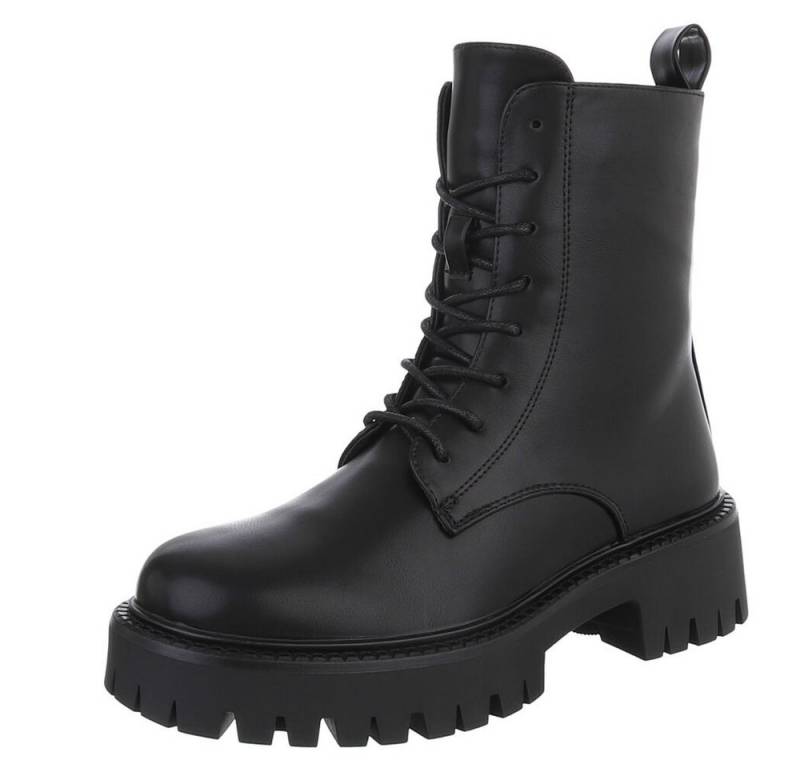 Ital-Design Stylischer Damenstiefel mit robuster Sohle für Wintertage Plateaustiefelette (90169451) Blockabsatz Stiefeletten in Schwarz von Ital-Design