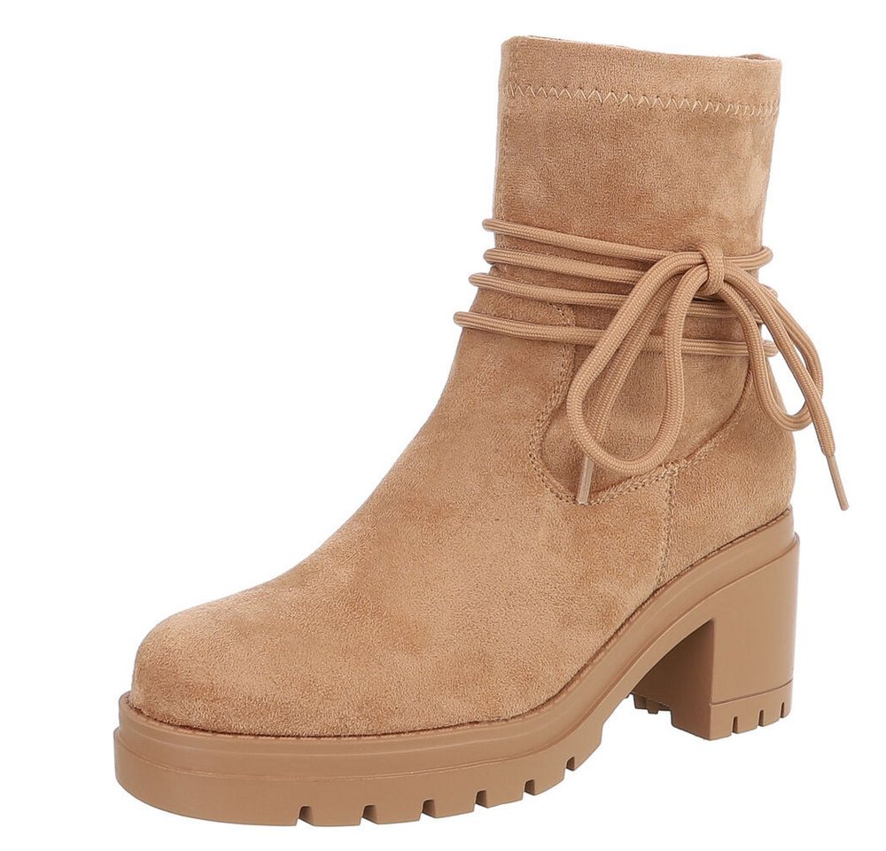 Ital-Design Stylish Blockabsatz Boot mit Schnürung für Damen Plateaustiefelette (90482772) Blockabsatz Stiefeletten in Camel von Ital-Design