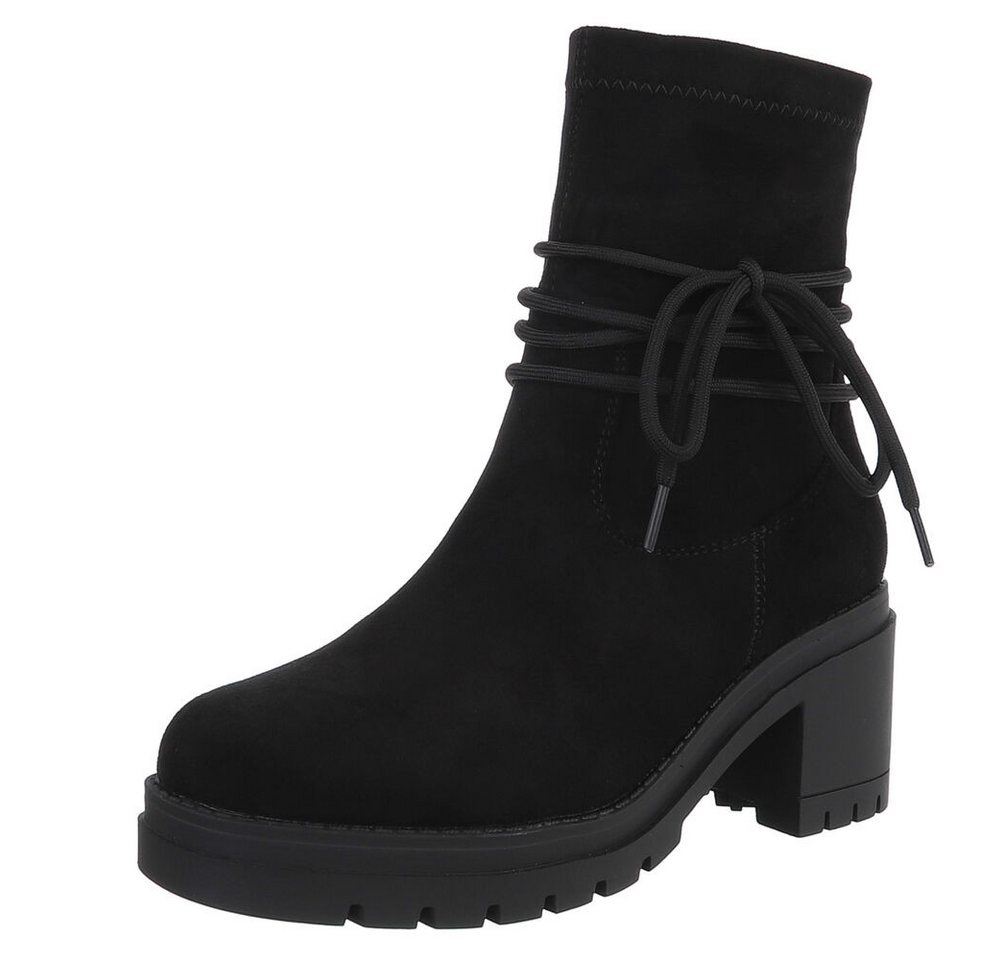 Ital-Design Stylish Blockabsatz Boot mit Schnürung für Damen Plateaustiefelette (90482778) Blockabsatz Stiefeletten in Schwarz von Ital-Design