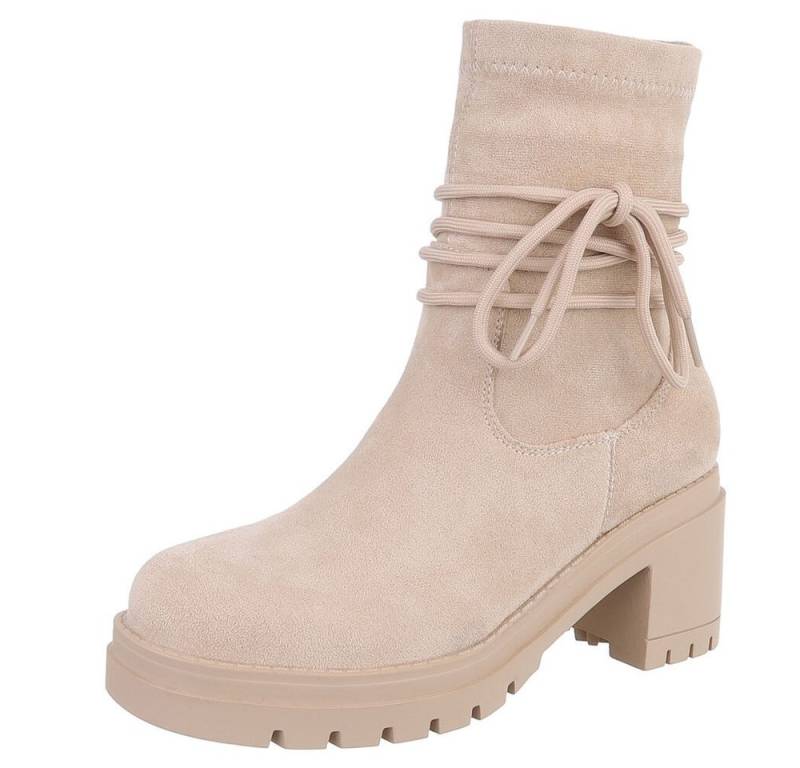 Ital-Design Stylish Blockabsatz Boot mit Schnürung für Damen Plateaustiefelette (90482787) Blockabsatz Stiefeletten in Beige von Ital-Design