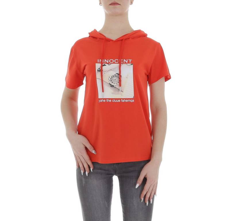 Ital-Design T-Shirt Damen Freizeit (85941284) Kapuze Print Stretch T-Shirt in Rot von Ital-Design