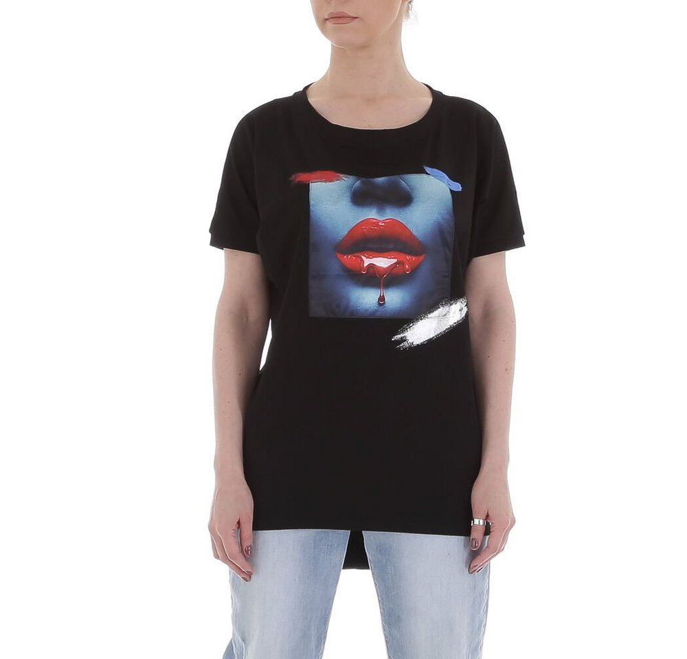 Ital-Design T-Shirt Damen Freizeit Print Stretch T-Shirt in Schwarz von Ital-Design