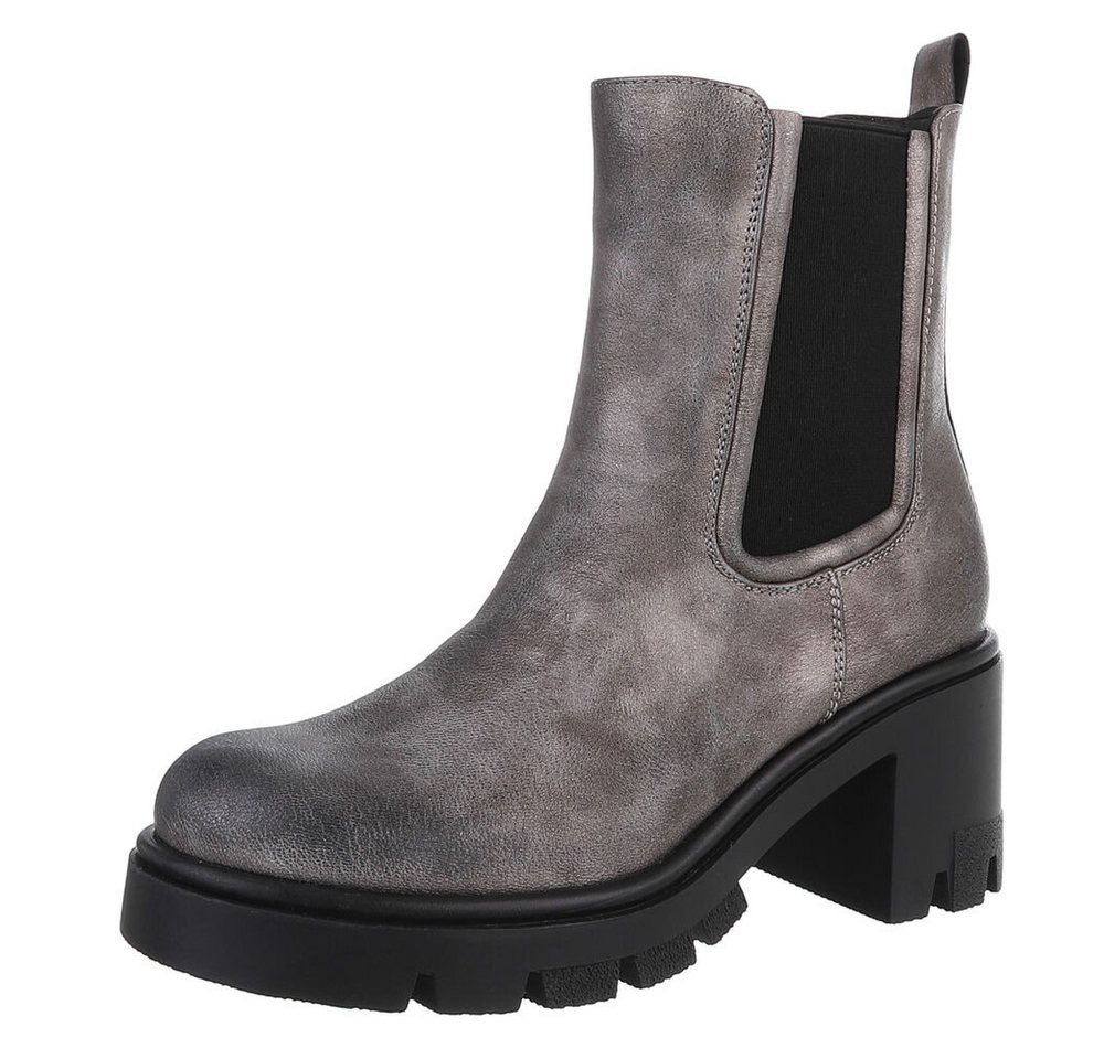 Ital-Design Trendige Chelsea-Boots mit Blockabsatz für Damen Plateaustiefelette (90649112) Blockabsatz Stiefeletten in Grau von Ital-Design