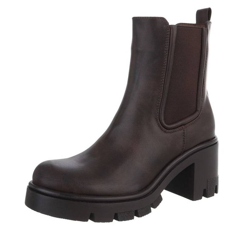Ital-Design Trendige Chelsea-Boots mit Blockabsatz für Damen Plateaustiefelette (90649120) Blockabsatz Stiefeletten in Dunkelbraun von Ital-Design
