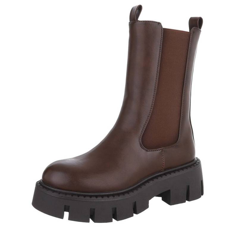 Ital-Design Trendige Chelsea Boots mit markanter Sohle für Damen Plateaustiefelette (90152883) Blockabsatz Stiefeletten in Braun von Ital-Design