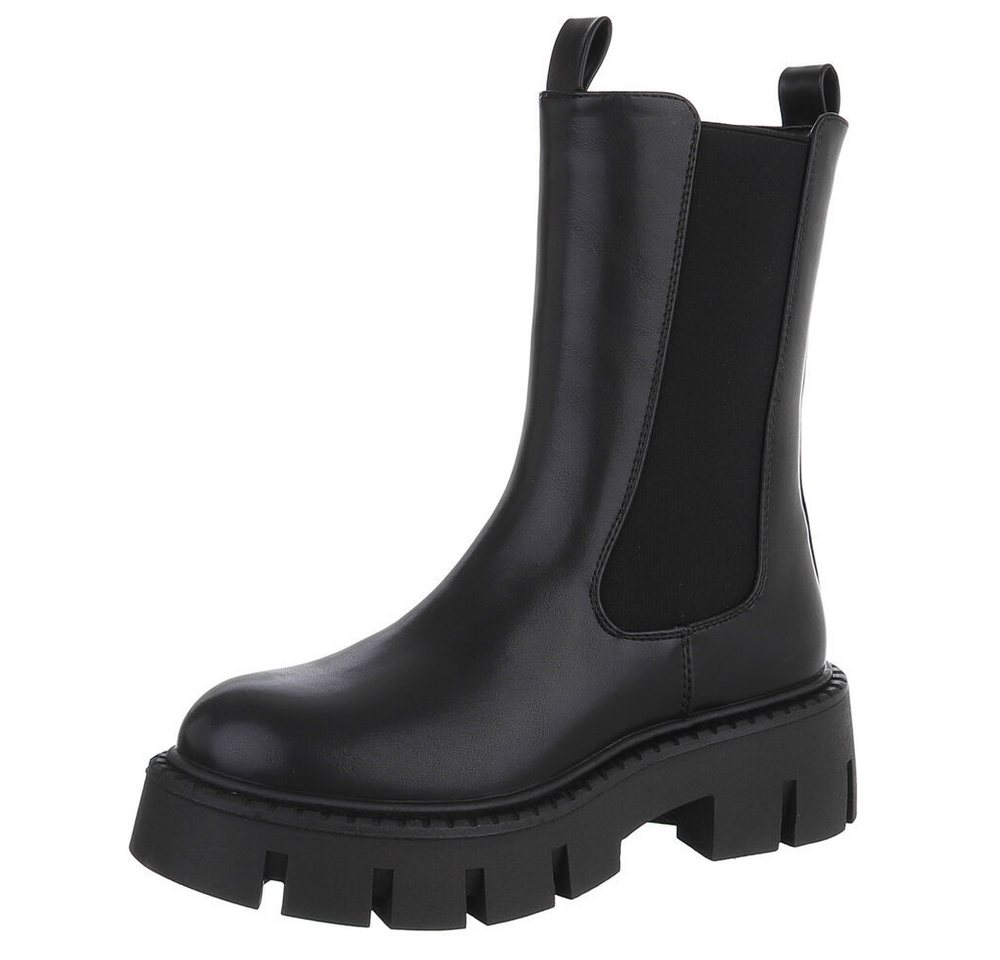 Ital-Design Trendige Chelsea Boots mit markanter Sohle für Damen Plateaustiefelette (90152885) Blockabsatz Stiefeletten in Schwarz von Ital-Design
