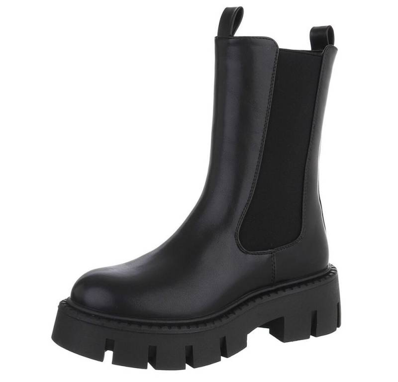 Ital-Design Trendige Chelsea Boots mit markanter Sohle für Damen Plateaustiefelette (90152887) Blockabsatz Stiefeletten in Schwarz von Ital-Design