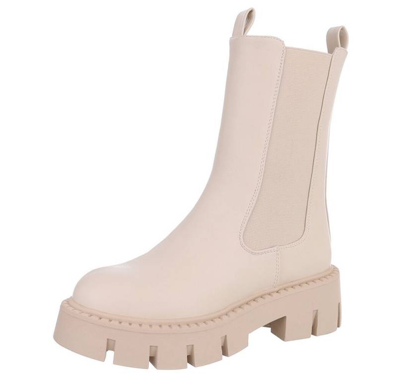 Ital-Design Trendige Chelsea Boots mit markanter Sohle für Damen Plateaustiefelette (90152891) Blockabsatz Stiefeletten in Beige von Ital-Design