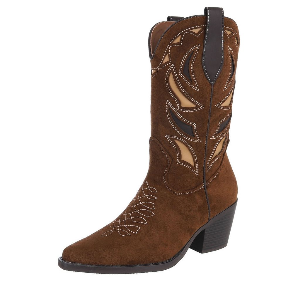 Ital-Design Trendige Westernstiefel mit Detailstickerei und Komfort Westernstiefel (90755936) Blockabsatz Stiefel in Braun von Ital-Design