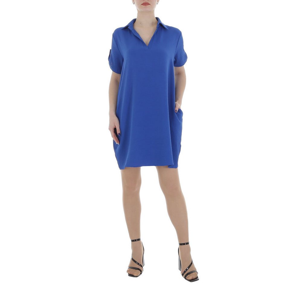 Ital-Design Tunikakleid Damen Freizeit (86164436) Kreppoptik/gesmokt Kleid in Blau von Ital-Design