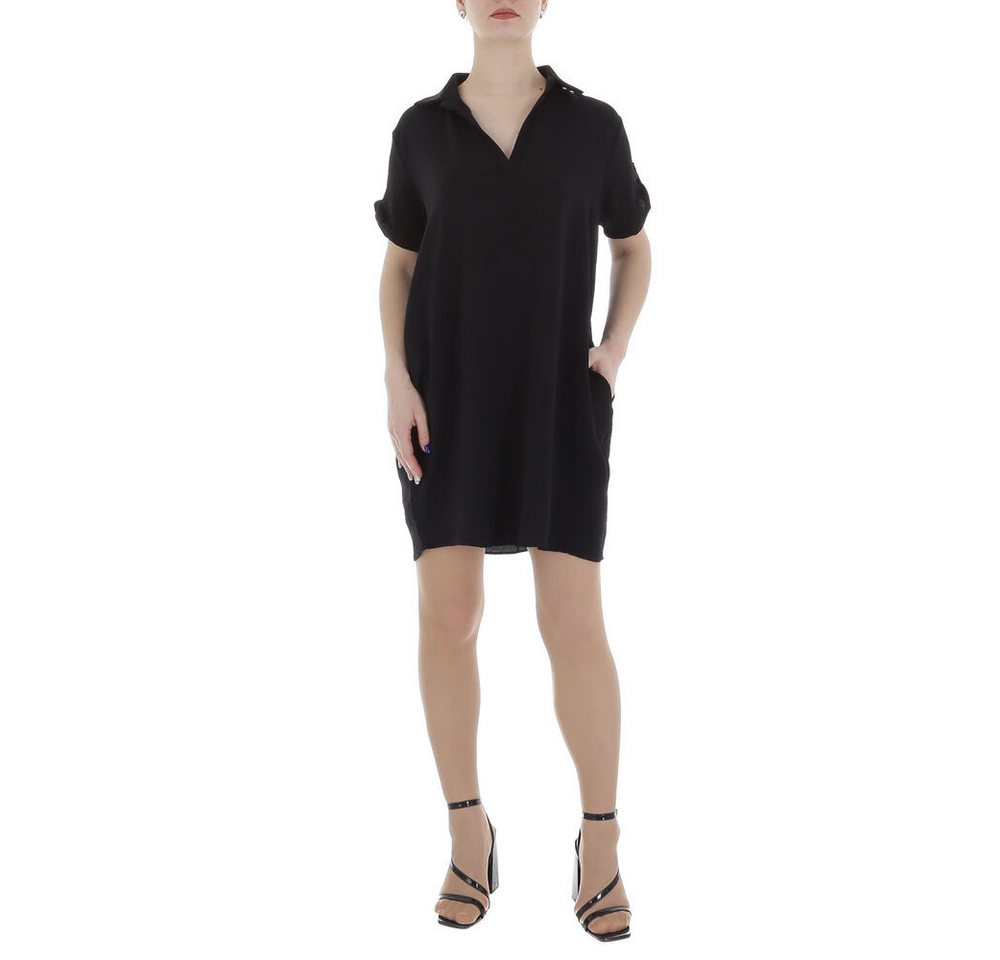 Ital-Design Tunikakleid Damen Freizeit (86164438) Kreppoptik/gesmokt Kleid in Schwarz von Ital-Design