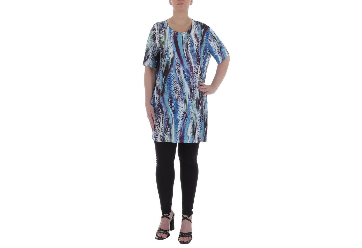 Ital-Design Tunikashirt Damen Freizeit Animal Print Top & Shirt in Blau von Ital-Design