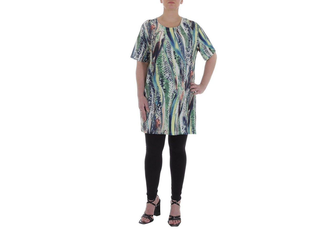 Ital-Design Tunikashirt Damen Freizeit Animal Print Top & Shirt in Grün von Ital-Design