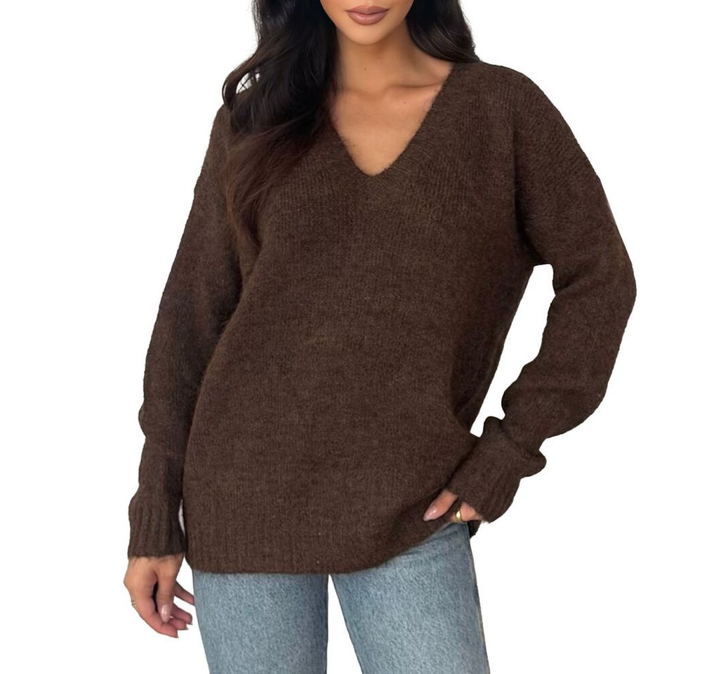 Ital-Design V-Ausschnitt-Pullover V-Ausschnitt Pullover für Damen – Komfort & Stil für jeden Tag (90763963) Stretch Strickpullover in Braun von Ital-Design