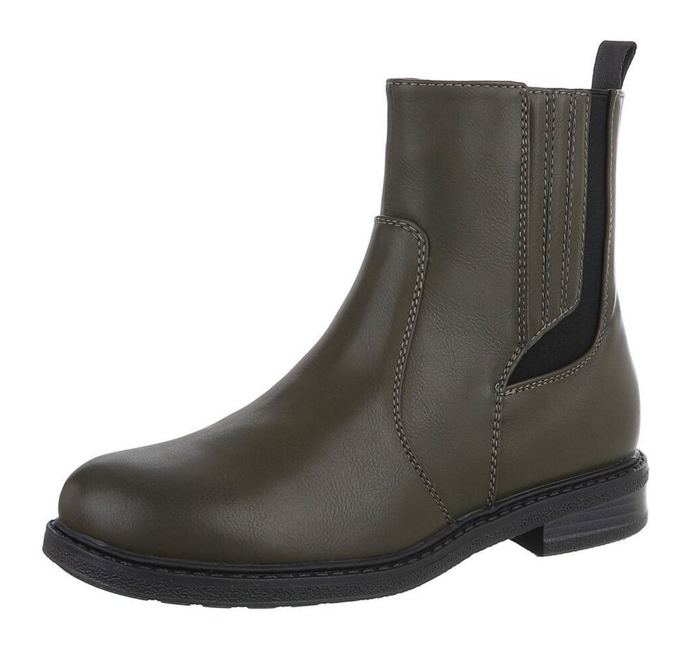 Ital-Design Vielseitige Damen Stiefel mit elastischen Einsätzen Stiefelette (90649015) Blockabsatz Chelsea Boots in Grün von Ital-Design