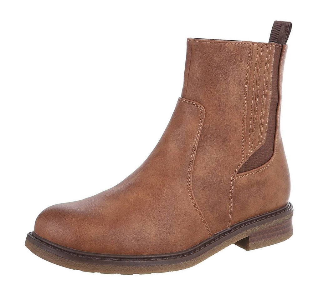 Ital-Design Vielseitige Damen Stiefel mit elastischen Einsätzen Stiefelette (90649026) Blockabsatz Chelsea Boots in Camel von Ital-Design