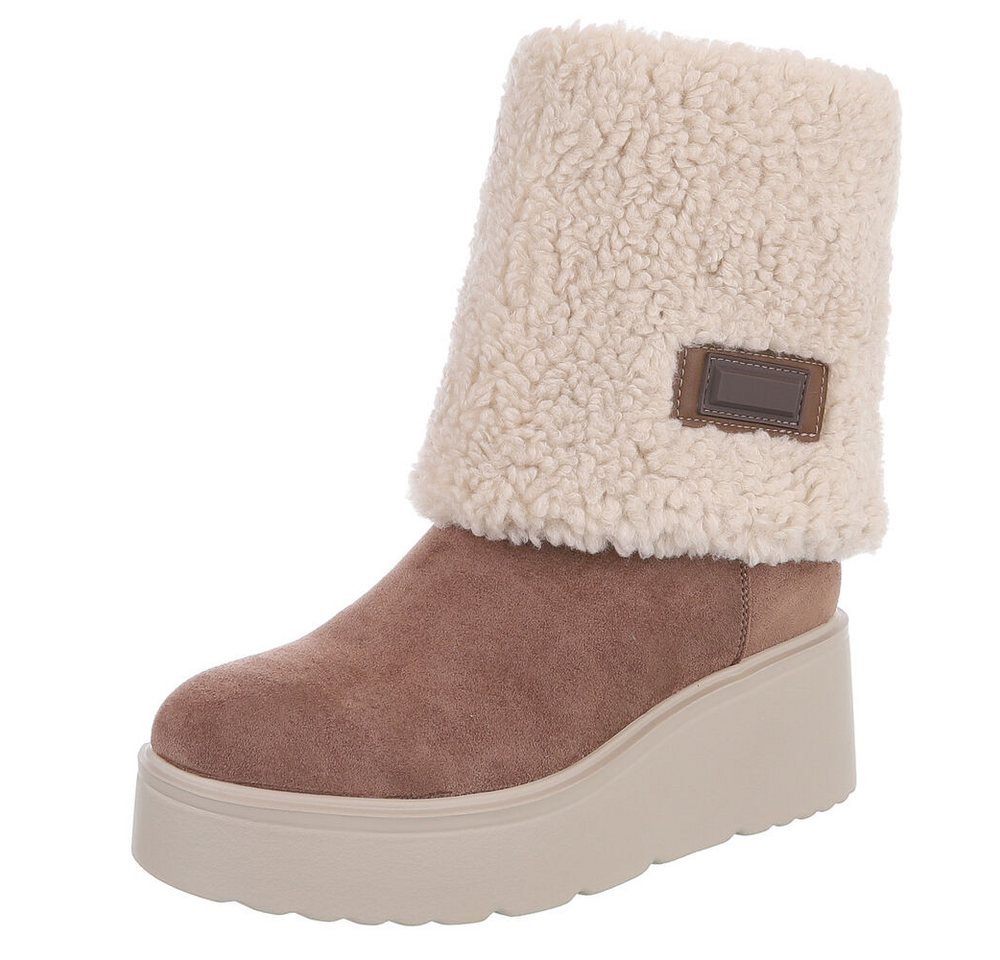 Ital-Design Wärmende Plateau-Stiefel mit flauschigem Schaft für Damen Plateaustiefelette (90851747) Keilabsatz/Wedge Stiefeletten in Hellbraun von Ital-Design