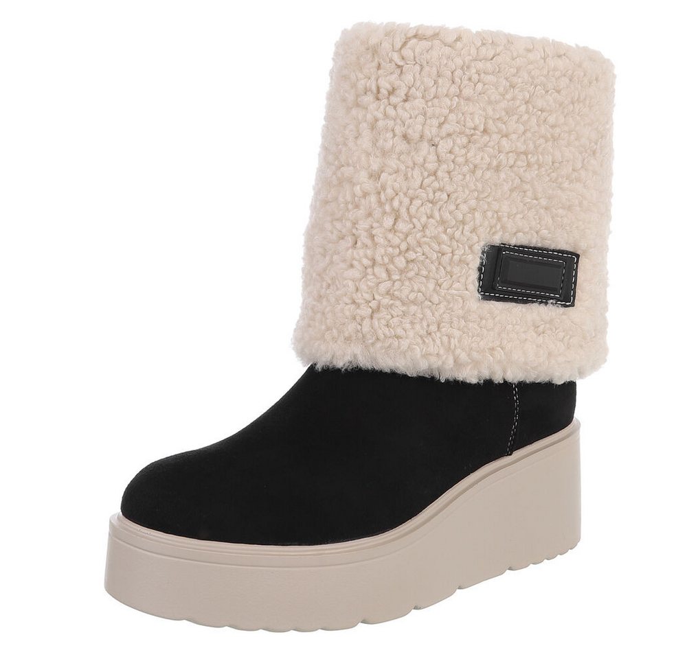 Ital-Design Wärmende Plateau-Stiefel mit flauschigem Schaft für Damen Plateaustiefelette (90851757) Keilabsatz/Wedge Stiefeletten in Schwarz von Ital-Design