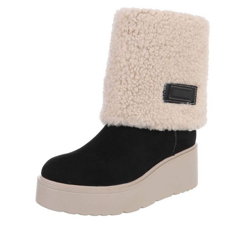 Ital-Design Wärmende Plateau-Stiefel mit flauschigem Schaft für Damen Plateaustiefelette (90851758) Keilabsatz/Wedge Stiefeletten in Schwarz von Ital-Design