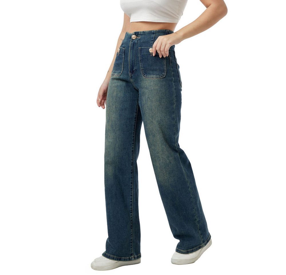Ital-Design Weite Jeans Damen Freizeit (90635496) Used-Look Stretch Relaxed Fit Jeans in Blau von Ital-Design