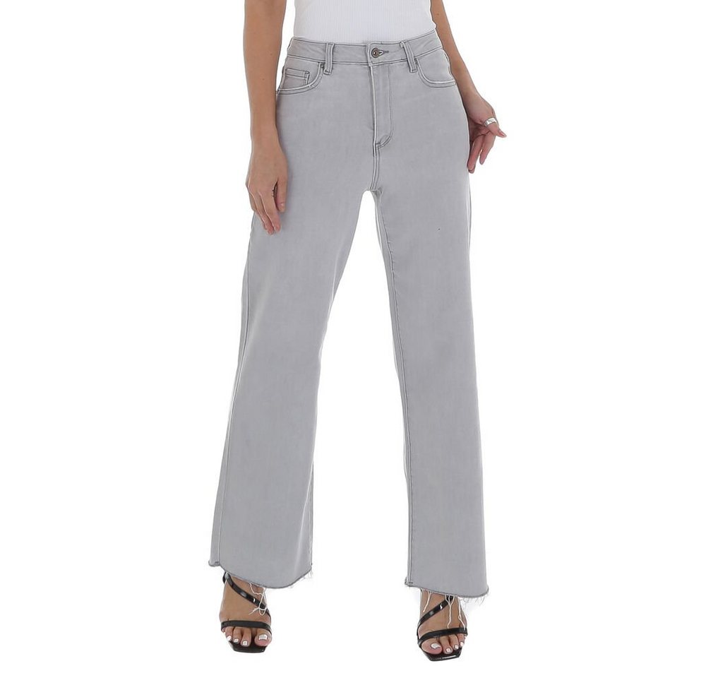Ital-Design Weite Jeans Damen Freizeit Culotte Destroyed-Look Stretch High Waist Jeans in Hellgrau von Ital-Design