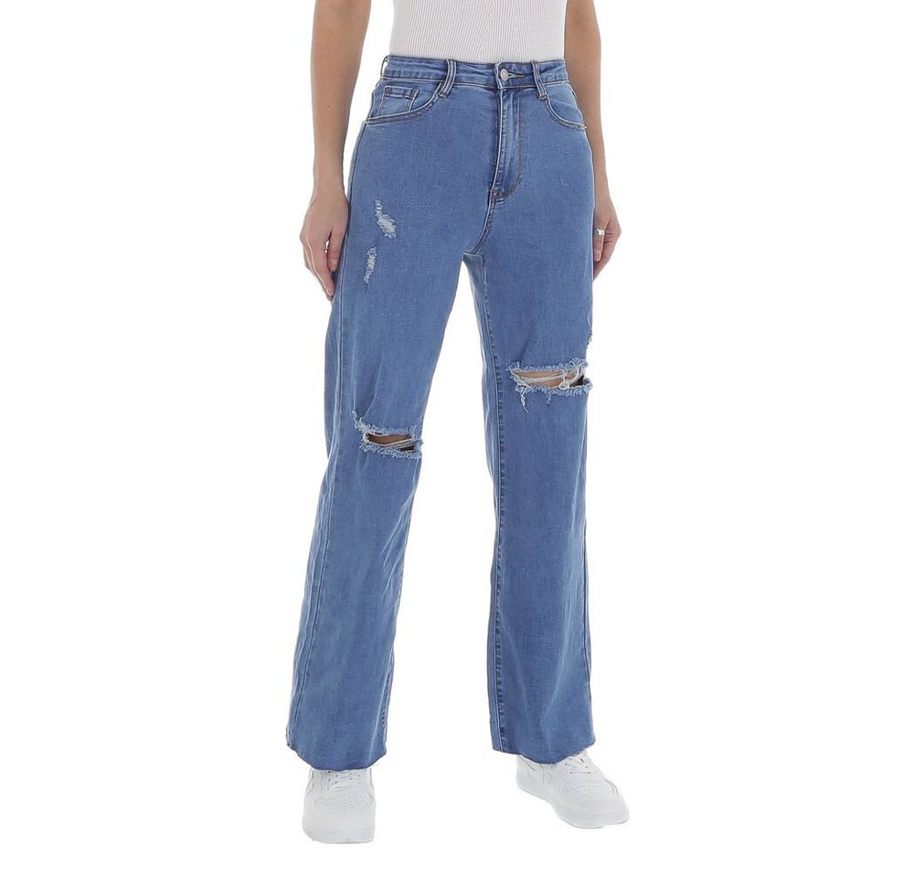 Ital-Design Weite Jeans Damen Freizeit Destroyed-Look Stretch High Waist Jeans in Blau von Ital-Design