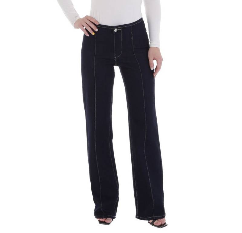 Ital-Design Weite Jeans Damen Jeans mit modernem Schnitt und eleganten Nähten (89550936) Used-Look Stretch Relaxed Fit Jeans in Dunkelblau von Ital-Design