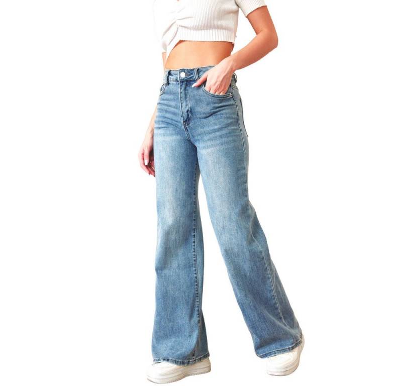 Ital-Design Weite Jeans Moderne Weite Jeans für Damen – Vielseitig und Bequem (90727789) Used-Look Stretch High Waist Jeans in Blau von Ital-Design