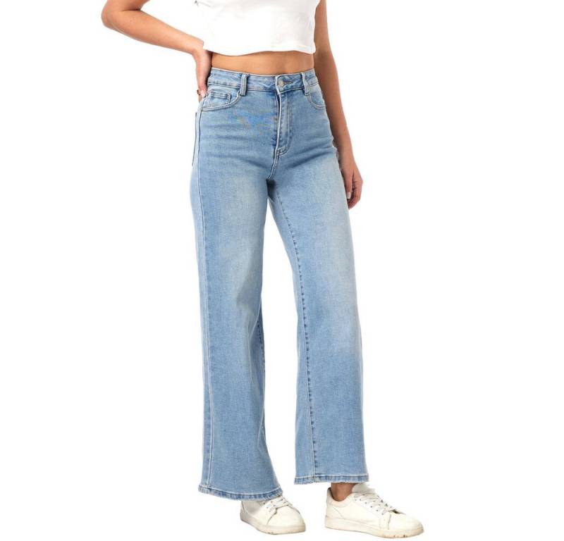 Ital-Design Weite Jeans Modische Damen High-Waist Jeans mit weitem Bein (90552419) Used-Look Stretch High Waist Jeans in Hellblau von Ital-Design