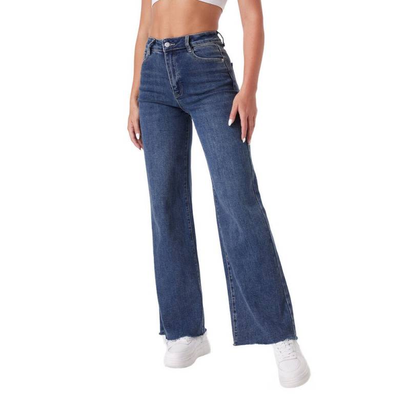 Ital-Design Weite Jeans Trendige Damen-Jeans mit lässigem Schnitt und Details (90727784) Destroyed-Look Stretch High Waist Jeans in Blau von Ital-Design