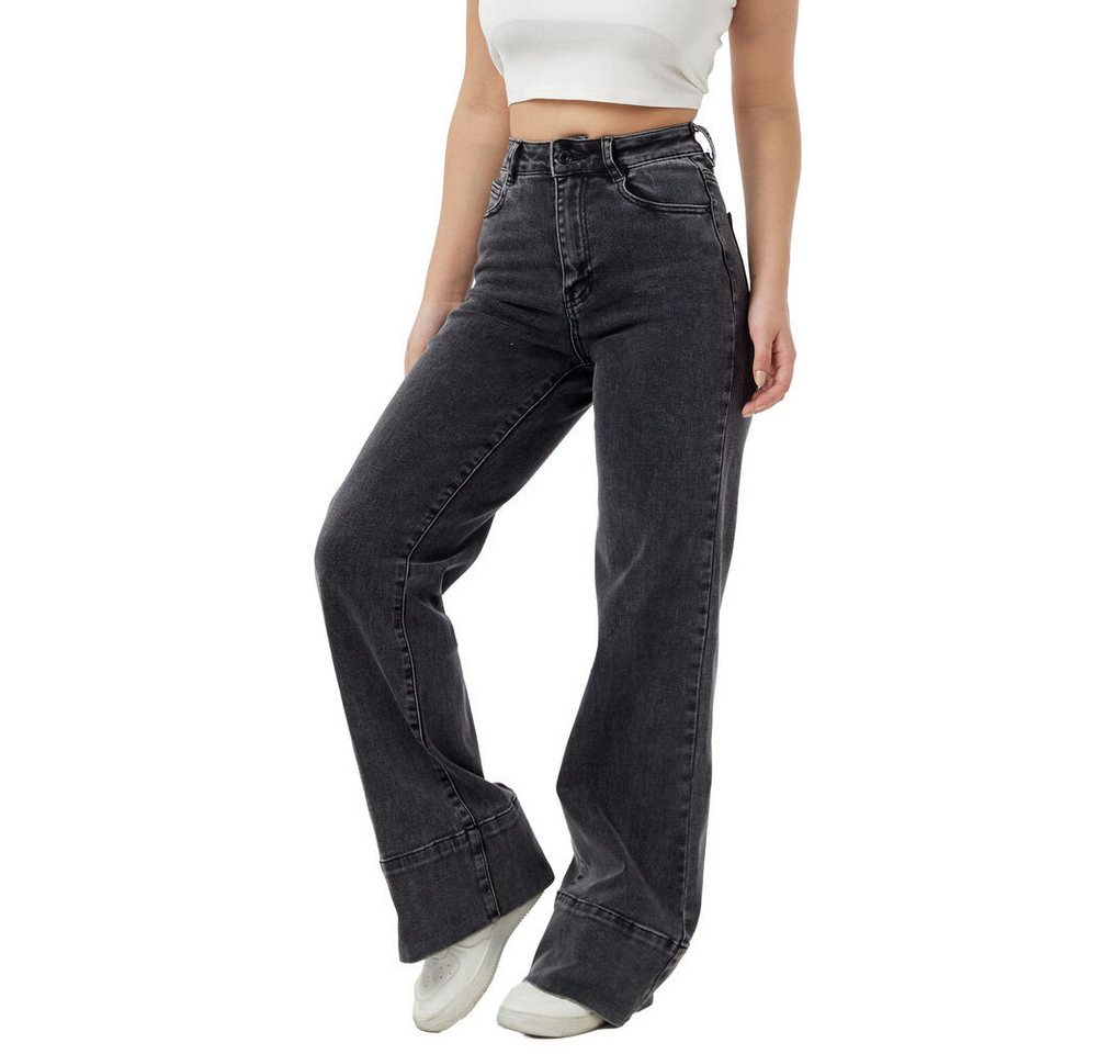 Ital-Design Weite Jeans Trendige High-Waist Jeans für Damen – Komfort & Stil (90861179) Used-Look Stretch High Waist Jeans in Schwarz von Ital-Design