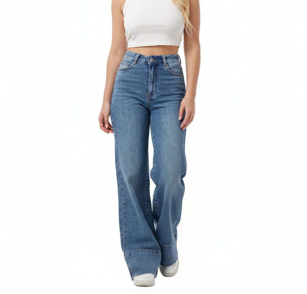 Ital-Design Weite Jeans Trendige High-Waist Jeans für Damen – Komfort & Stil (90861185) Used-Look Stretch High Waist Jeans in Blau von Ital-Design