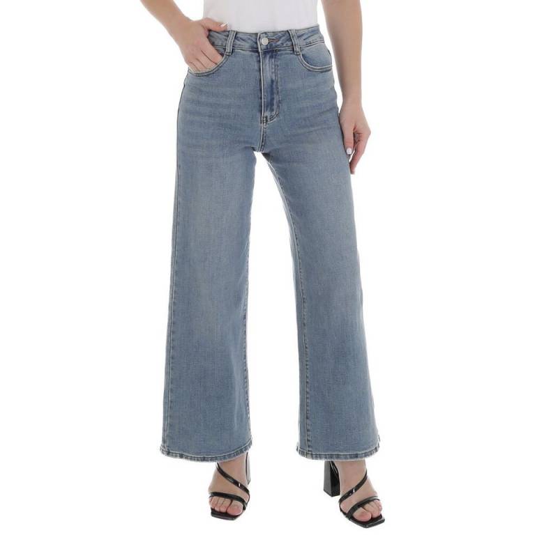 Ital-Design Weite Jeans Weite Damen Jeans mit hohem Bund – Stilvolle Alltagsmode (90136457) Used-Look Stretch Bootcut Jeans in Blau von Ital-Design