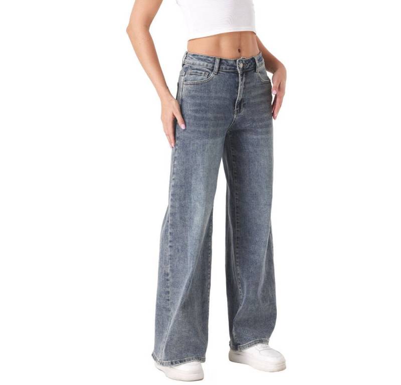 Ital-Design Weite Jeans Weite Jeans im klassischen Denim-Design für Damen (90727799) Used-Look Stretch High Waist Jeans in Blau von Ital-Design