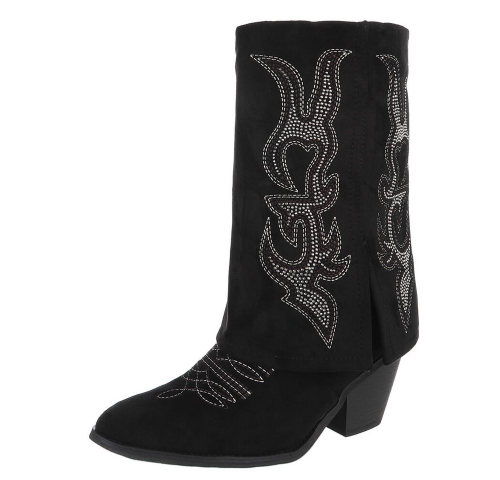 Ital-Design Western-Stiefel mit Details für Damen, vielseitig einsetzbar Westernstiefel (90726925) Blockabsatz Stiefel in Schwarz von Ital-Design