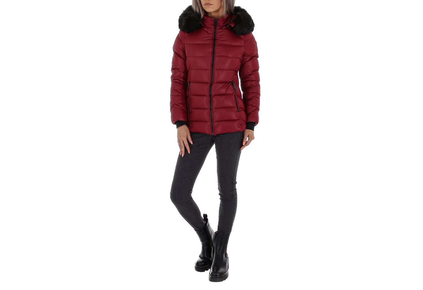 Ital-Design Winterjacke Damen Freizeit Kapuze (abnehmbar) Gefüttert Winterjacke in Weinrot von Ital-Design