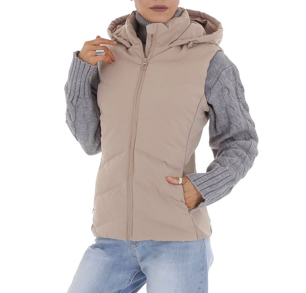 Ital-Design Steppweste Damen Freizeit Kapuze Gefüttert Winterjacke in Beige von Ital-Design