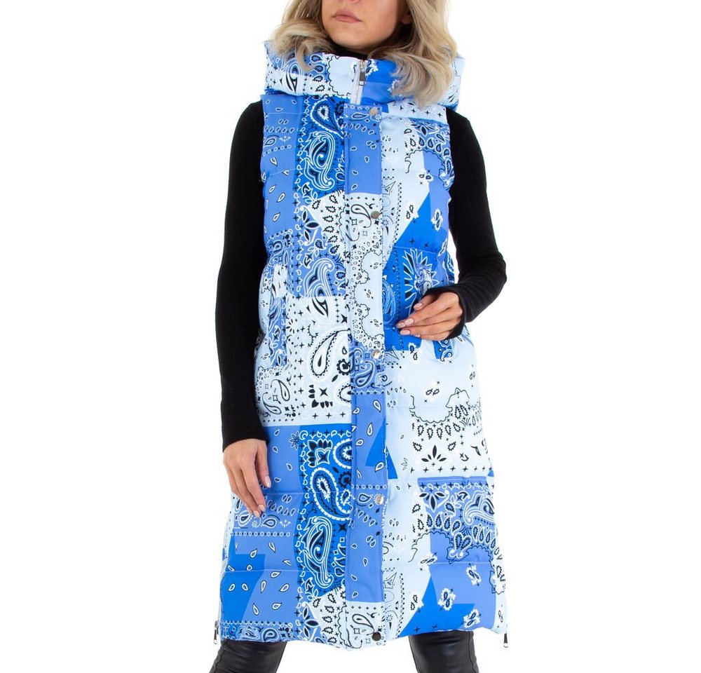 Ital-Design Steppweste Damen Freizeit Kapuze Gefüttert Winterjacke in Blau von Ital-Design