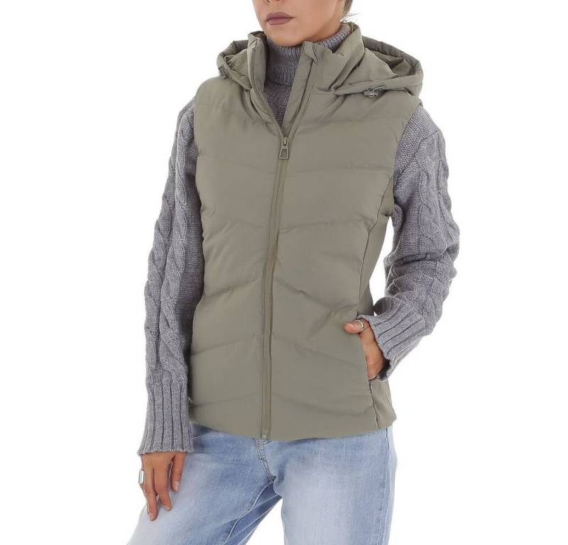 Ital-Design Steppweste Damen Freizeit Kapuze Gefüttert Winterjacke in Olive von Ital-Design