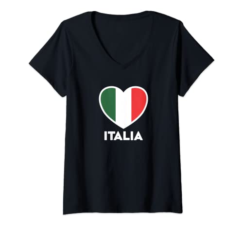 Damen Italia Flagge Herz Grün Weiß Rot T-Shirt mit V-Ausschnitt von Italia Heritage Apparel for Italian Family Dad Mom