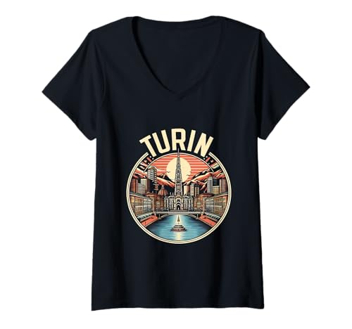 Damen Vintage Turin Italien Retro Design | Klassische Stadtreise T-Shirt mit V-Ausschnitt Damen Vintage Turin Italien Retro Design | Klassische Stadtreise T-Shirt mit V-Ausschnitt von Italia Heritage Wear