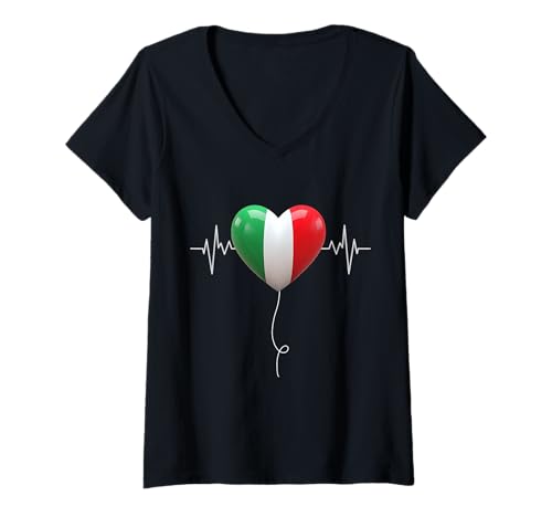 Damen Italien Flagge Herz Ballon Italienische Liebe Herzschlag Italien T-Shirt mit V-Ausschnitt Damen Italien Flagge Herz Ballon Italienische Liebe Herzschlag Italien T-Shirt mit V-Ausschnitt von Italia Love Heart For Life