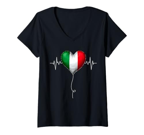 Damen Italien Flagge Herz Ballon Italienische Liebe Herzschlag Italien T-Shirt mit V-Ausschnitt Damen Italien Flagge Herz Ballon Italienische Liebe Herzschlag Italien T-Shirt mit V-Ausschnitt von Italia Love Heart For Life