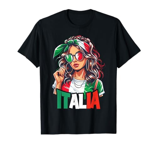 Italia Nationalstolz - Damen & Mädchen Flagge T-Shirt Schwarz Kurzarm S von Italia Nationalstolz Länder & Italienisch Geschenk