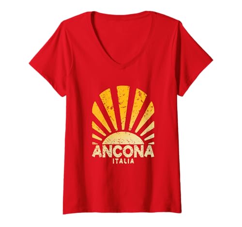 Damen Ancona Italia - Ancona Italien Sunshine - Ancona Marche T-Shirt mit V-Ausschnitt Damen Ancona Italia - Ancona Italien Sunshine - Ancona Marche T-Shirt mit V-Ausschnitt von Italia Sunshine Apparel