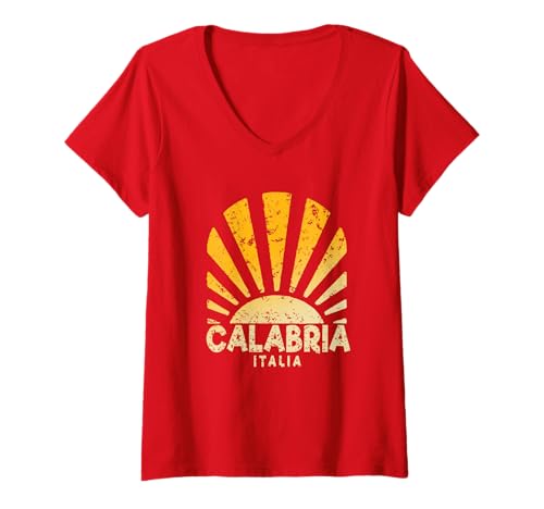Damen Kalabrien Italien - Kalabrien Italien Sunshine T-Shirt mit V-Ausschnitt von Italia Sunshine Apparel